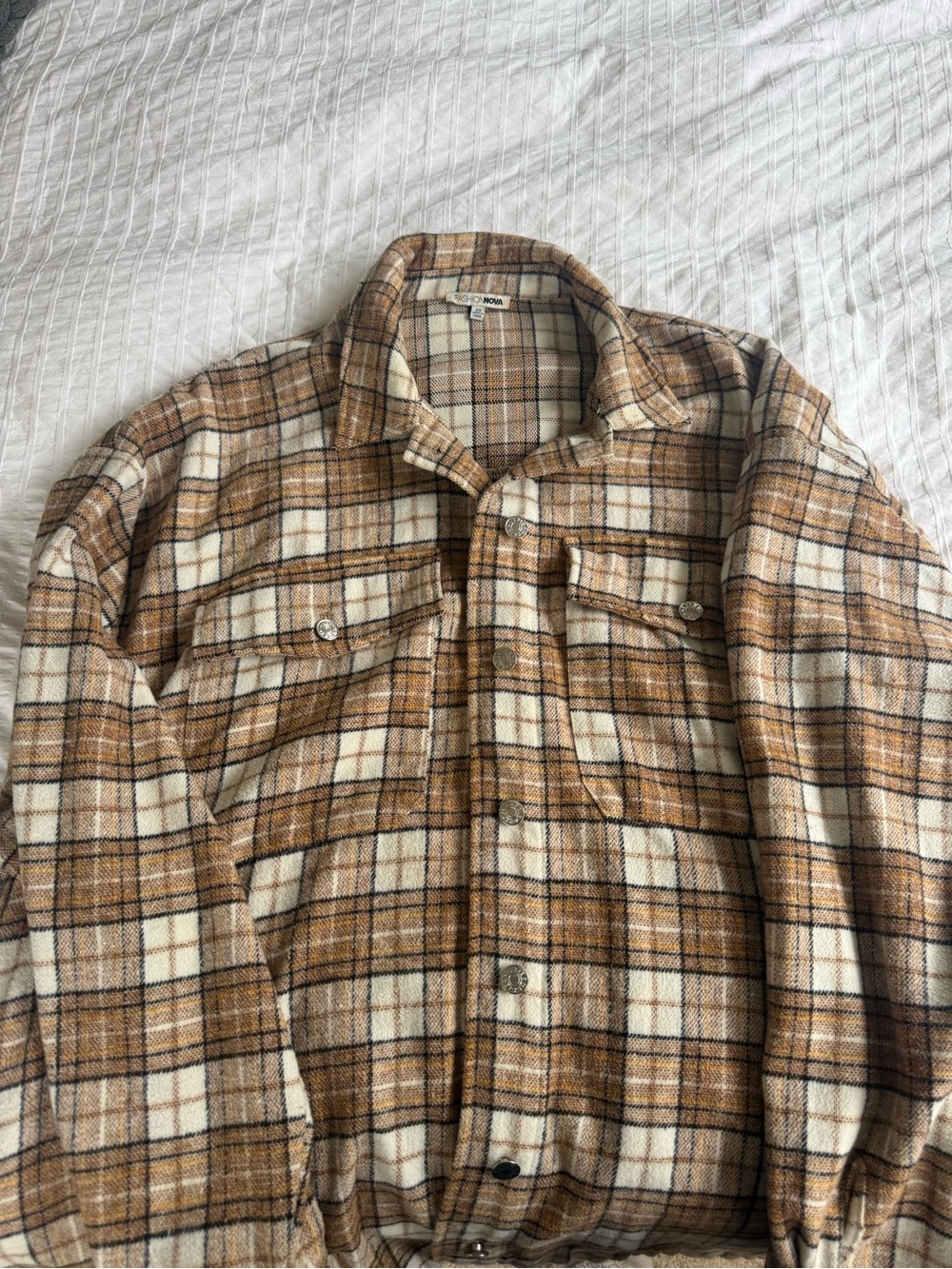 Fashion Nova Brown & Cream Plaid Button-Up Jacket